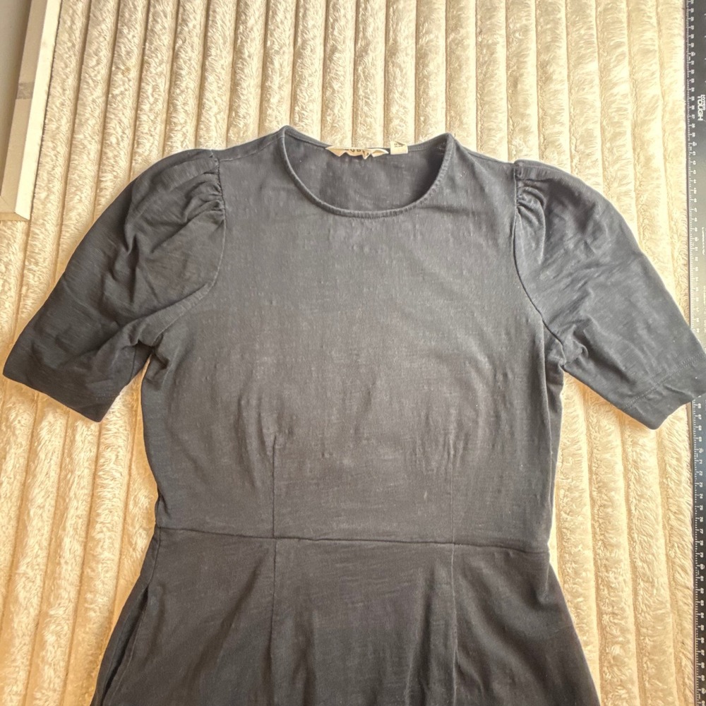 Boden Amanda Black Cotton Slub Puff Sleeve Fit and Flare Mini Dress Pockets 2R - Picture 8 of 9